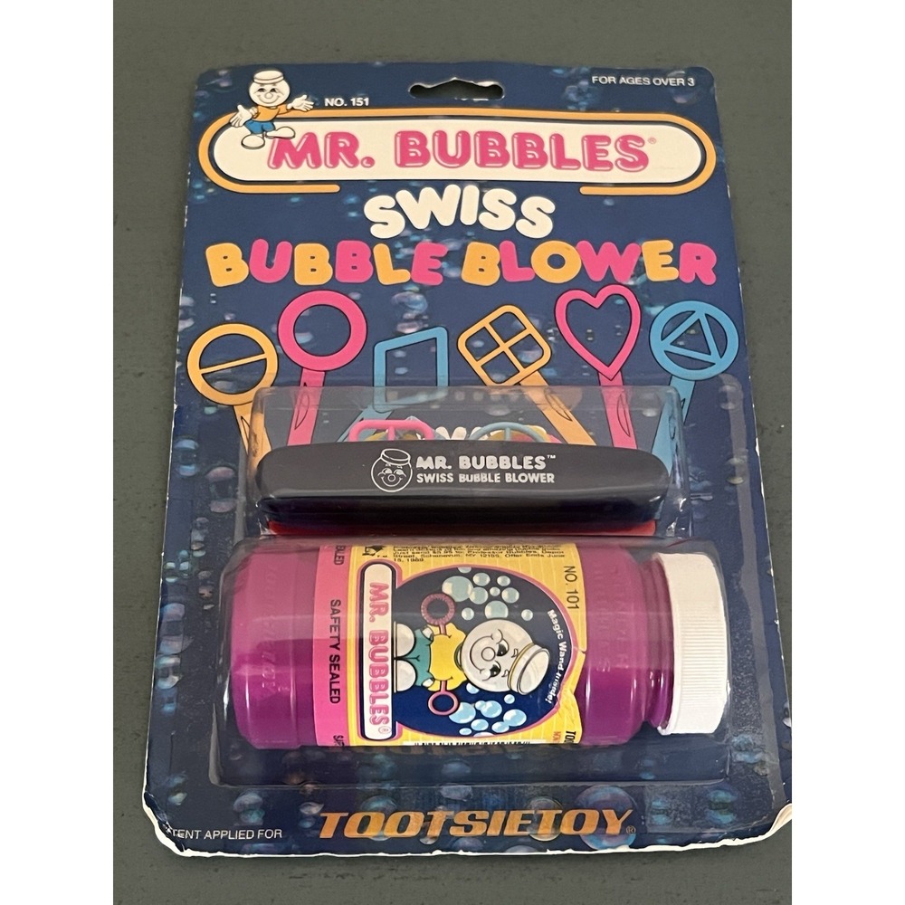 NEW NOS VINTAGE TOOTSIE TOY MR. BUBBLES SWISS BUBBLE BLOWER TOY WITH BUBBLES